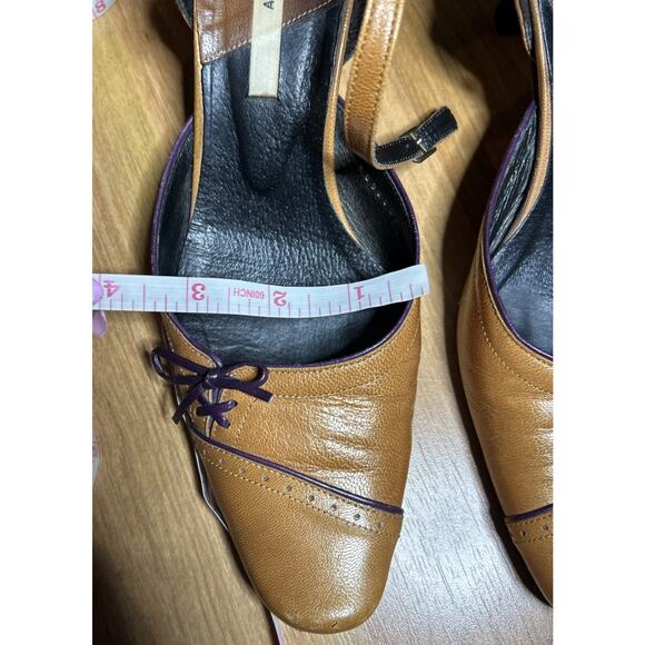Au BANNISTER Mary Jane style heeled shoes Brown Leather Bow Chic Classic Retro - Picture 4 of 13